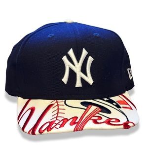 NY Yankees Fitted Blue White Contrast Peak Baseball Cap NEW ERA 59FIFTY Sz7 3/8”
